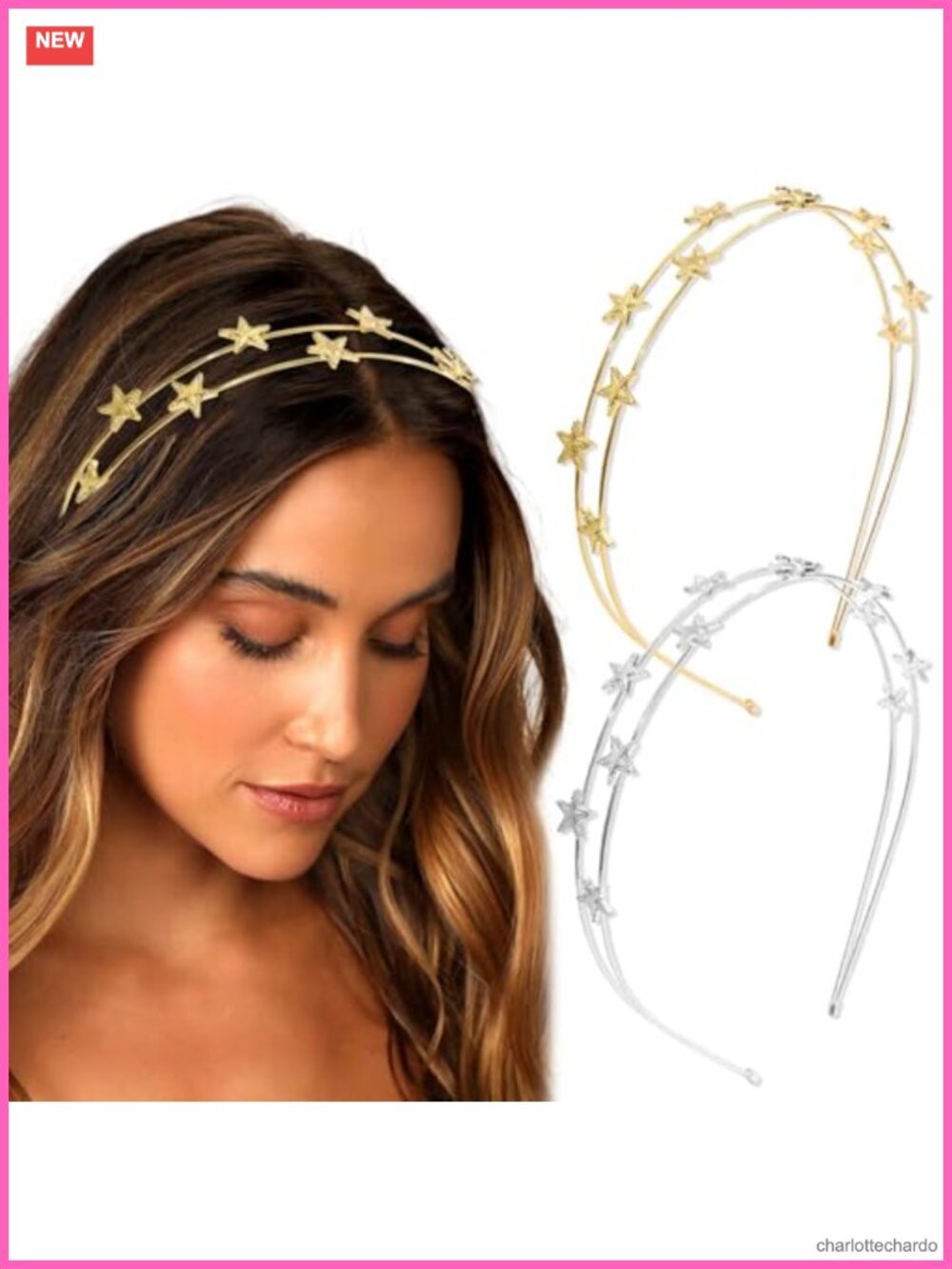 2-Pc Star Metal Double Row Wire Headbands Bridal Wedding Hair Accessories